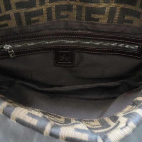 ❤️ Auth FENDI Double Flap Zucca Canvas & Leather Shoulder Bag Italy +DUSTBAG - Picture 9 of 15
